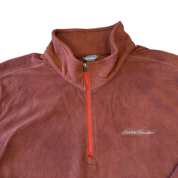 Eddie Bauer Fleece 1/4 Zip Pullover Sweater Mens TXL Rust Brown - Picture 2 of 6